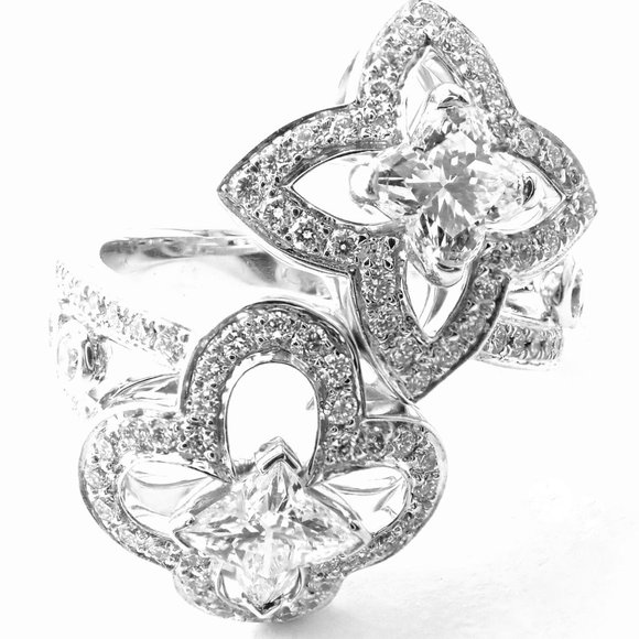 Rare! Authentic Louis Vuitton LV 18k White Gold Fusion Diamond Ring 4.25 - Picture 1 of 12